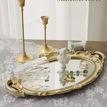 Винтажный декоративный стеклянный зеркальный поднос, фруктовый дисплей для ювелирных изделий, позирующий в качестве тарелки для хранения, настольные украшения 2024 г., новый ZM20409