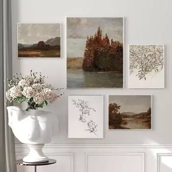 Винтажный деревенский осенний постер ботанические зарисовки художественная печать пейзаж холст масляная живопись теплая настенная картина гостиная домашний декор 21x30cm No Framed