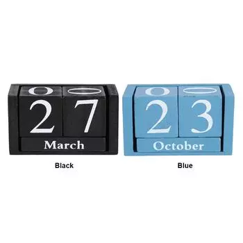 Винтажный деревянный календарь настольный деревянный блок отображение месяца и даты украшение для домашнего офиса чёрный