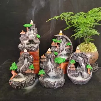 Винтажный держатель для благовоний с обратным потоком, устойчивое основание, привлекательная горелка в виде водопада в горах F