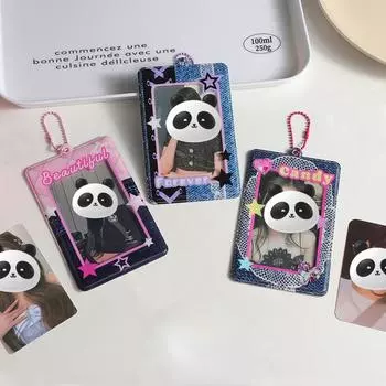 Винтажный держатель для карт в джинсовом стиле, прозрачный ПВХ 3-дюймовый чехол для карточек для девочек в погоне за звездами для студентов, чехол для карточек с едой