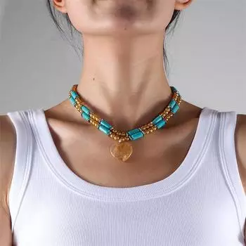 Винтажный дизайн бирюзовые бусы ожерелье кулон сердце ключичная цепочка для женщин модные ювелирные изделия ожерелья GZW