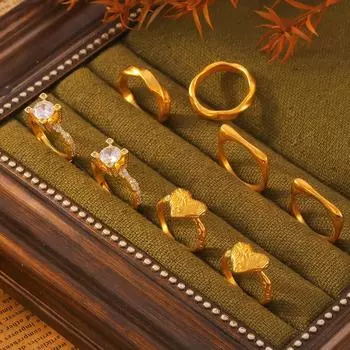 Винтажный дизайн геометрическая инкрустация циркония кольцо титановая сталь позолоченный 18 каратный золотой палец экологически чистые цветные ювелирные изделия для женщин No. 7