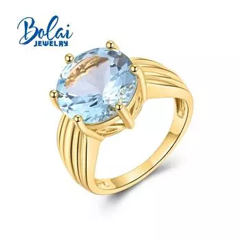 Винтажный дизайн, кольцо с натуральным небесно-голубым топазом 4,5 карата, большой драгоценный камень, круглый 12 мм, для женщин, модные элегантные украшения, юбилей, банкет, вечеринка us ring size 7# синий