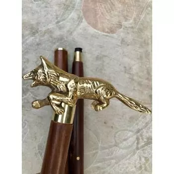 Винтажный дизайн лисы трость деревянная трость латунная ручка ручка подарок золотой