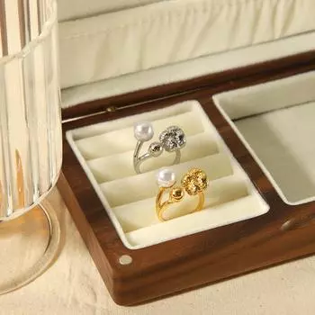 Винтажный дизайн Ниша Модное кольцо 18-каратное золото Нержавеющая сталь Перламутровое открытое кольцо Лава Премиум