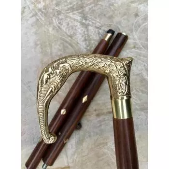 Винтажный дизайн слона, трость, деревянная трость, латунная ручка, ручка, подарок золотой