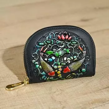 Винтажный дизайн тиснение держатель для карт из натуральной кожи застежка-молния монетница для женщин дамские денежные сумки 11.5cm*8.5cm*2.5cm