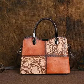 Винтажный дизайн тисненые сумки через плечо для женщин дамы натуральная кожа кроссбоди сумки модные сумки GZW 28cm*22cm*14cm коричневый