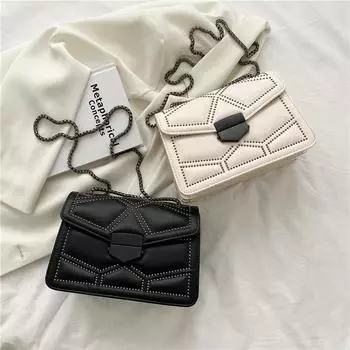 Винтажный дизайн заклепок маленькие сумки через плечо для женщин сумка-мессенджер женская PU роскошная цепочка сумка и кошелек 23.5x9.5x16.5cm белый