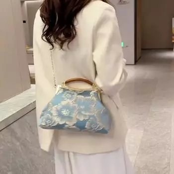 Винтажный дизайнерский замок с зажимом в форме ракушки, сумки на плечо с цепочкой ручной работы, сумка через плечо с цветочной вышивкой, женские шикарные сумки, вечерний клатч