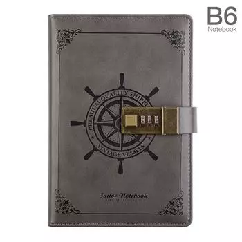 Винтажный дневник с замком B6, чехол из искусственной кожи, ретро-блокнот, 3-значный кодовый замок с паролем чёрный