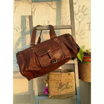 Винтажный дорожный чемодан из натуральной коричневой кожи, спортивные спортивные сумки, большая сумка из козьей кожи 24 x 10 x 10 in коричневый