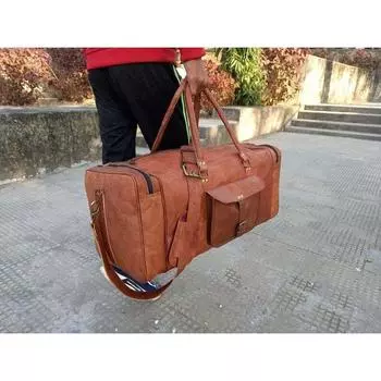 Винтажный дорожный чемодан из натуральной коричневой кожи, дорожные спортивные сумки, большая сумка из козьей кожи 24 x 9 x 9 in коричневый