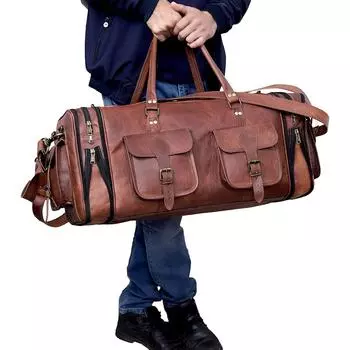 Винтажный дорожный чемодан ручной работы, 30 дюймов, спортивная сумка для спортзала, Weekender, ночная сумка для переноски, одна спортивная сумка для мужчин (30 дюймов большой) 30 x 10 x 11 in коричневый