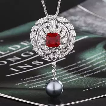 Винтажный драгоценный камень изумруд жемчужное ожерелье кулон мода пригородный