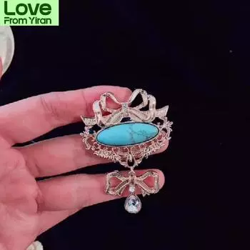 Винтажный дворец бирюзовый бант капля воды кулон брошь антикварные полые женские аксессуары для вечеринок броши булавки