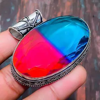 Винтажный двухцветный турмалиновый драгоценный камень ручной работы 925 пробы Серебряный кулон Ювелирные изделия на День Благодарения 1.77 Inches красный