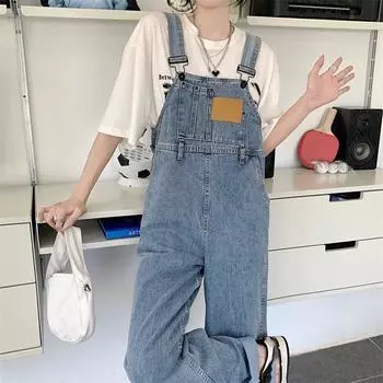 Винтажный джинсовый комбинезон женский весна осень повседневный свободный комбинезон прямые брюки большой размер джинсы на подтяжках XXXXXL темно-синий