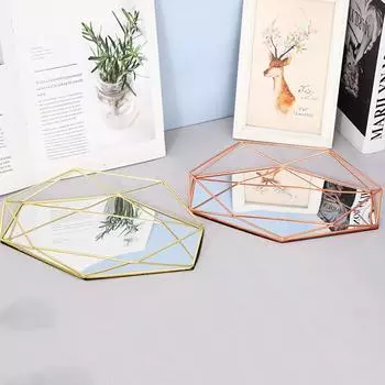 Винтажный европейский цветной стеклянный металлический декоративный поднос для фруктов, тарелка для еды, настольный поднос для ювелирных изделий, зеркало, кухонный контейнер для хранения золотой