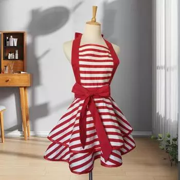 Винтажный фартук для женщин, кухня, готовка, выпечка, барбекю, гриль, полосы, закрывающие грудь до колена, регулируемый шейный фартук в горошек, ретро-фартук для мам