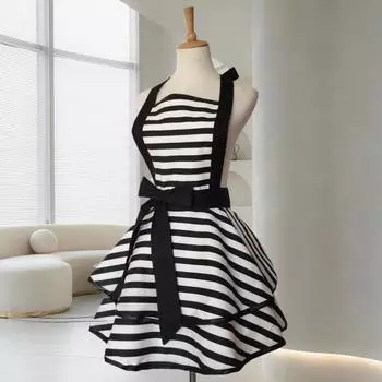 Винтажный фартук для женщин, кухонный, кулинарный, выпечка, барбекю, гриль, полосы, закрывающие грудь до колена, регулируемый шейный фартук в полоску в горошек