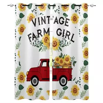 Винтажный фермерский дом Красный грузовик Подсолнухи затемняющие шторы для гостиной спальни оконные шторы жалюзи занавески для кухни W135 x H60cm