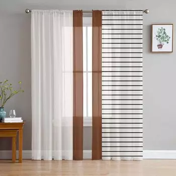 Винтажный фермерский дом Tribe Striped Bohemian Modern Sheer Curtains Современные газовые занавески для гостиной, спальни, вуалевые занавески из пряжи W135 x H114cm