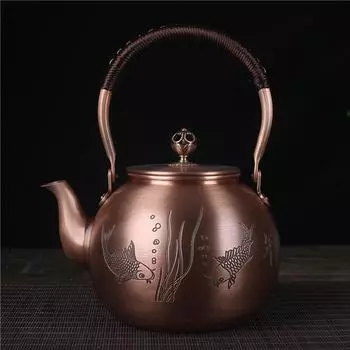 Винтажный фиолетовый медный чайник для кипячения, переносной медный чайник, резной чайник ручной работы большой емкости для кипячения