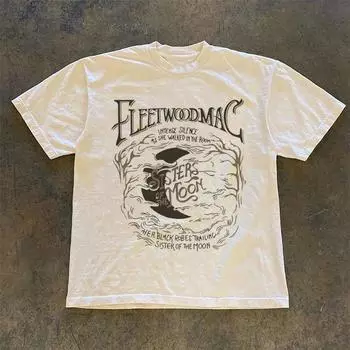 Винтажный Fleetwood Mac Sisters of The Moon с принтом в виде мультфильма и забавным круглым вырезом в модном стиле с принтом, летний повседневный топ Harajuku Street TS S