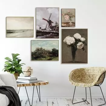 Винтажный французский постер в сельской местности, викторианский цветок, художественный принт, пейзаж, холст, картина маслом, настенная картина, гостиная, домашний декор 21x30cm No Framed