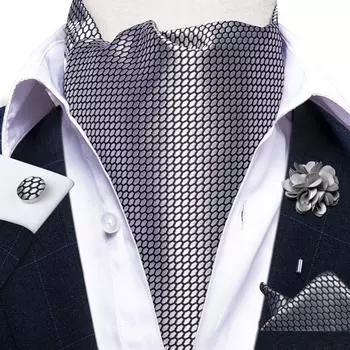 Винтажный галстук Ascot для мужчин, серый однотонный галстук, шелковый носовой платок, запонка, бутоньерка, набор для вечеринки AS-2017