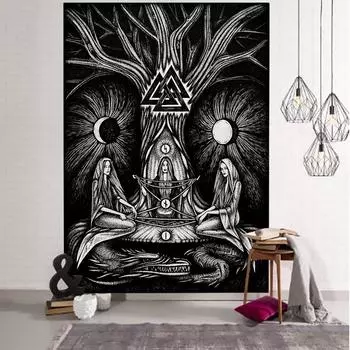 Винтажный гобелен для украшения комнаты, колдовство, оккультный символ, черный орел, фазы Луны, настенный декор для дома, общежития, спальни 100X75CM