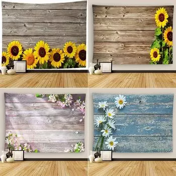 Винтажный гобелен из цветка на деревянной доске для офиса, гостиной, настенный гобелен для дома 100x75cm