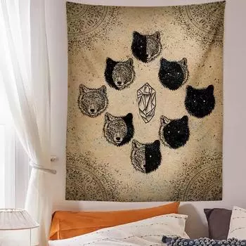 Винтажный гобелен с фазами луны, волк, луна, настенный гобелен с мандалой, колдовство, хиппи, матрас в стиле бохо, комната в общежитии, домашний декор 100X75CM