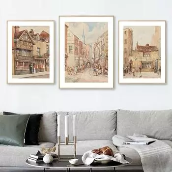 Винтажный городской уличный холст, постер и принт, абстрактный пейзаж, картина маслом, настенные художественные фотографии, Куадрос, домашний декор для гостиной 21cm30cm NoFrame