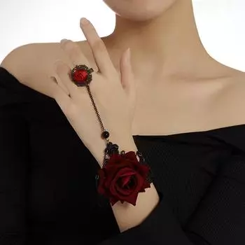 «Винтажный готический браслет на палец с кружевом в стиле Лолита-Роза»