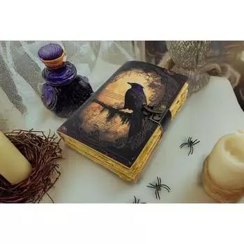 Винтажный готический кожаный блокнот-журнал с вороном, подарок в стиле темной академии, дневник для записей, викканский гримуар, книга теней, тетрадь для заклинаний 7 x 5 in