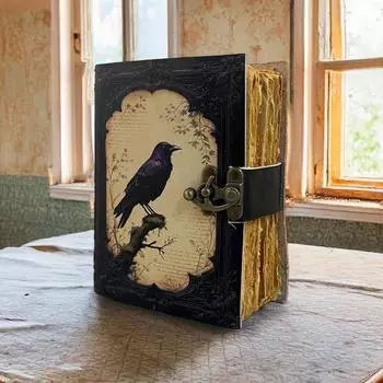 Винтажный готический кожаный журнал с вороном - подарок в стиле темной академии, дневник для записей, викканский гримуар Книга теней 8 x 6 in