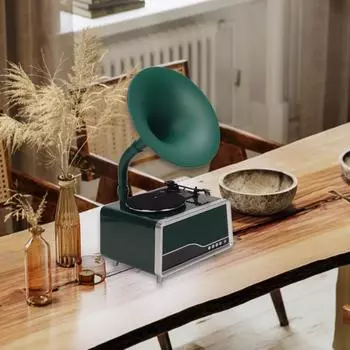 Винтажный граммофон Bluetooth-динамик USB-пульт дистанционного управления виниловый проигрыватель для дома 100240 В EU Plug темно-зеленого