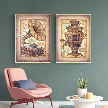 Винтажный граммофон, швейная машинка, холст, картины, классические постеры и принты, настенные картины для гостиной, украшения дома 21x30cm No Framed