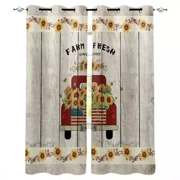 Винтажный грузовик Подсолнухи Ферма Ретро Дерево Плотные Шторы Для Гостиной Спальни Печатные Оконные Шторы Домашний Декор W135 x H60cm