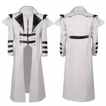 Винтажный Хэллоуин Панк Тренч Пальто Темперамент Джентльмен Разрез Длинное Пальто XS чёрный