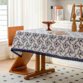 Винтажный Хлопок И Лен Растение Обеденный Стол Ткань С Принтом Скатерть Чехол Тканевая Накидка Полотенце Кружево Голубое Кружево Листья 60*60cm