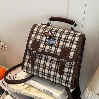 Винтажный холщовый рюкзак для женщин, контрастный цвет, модная студенческая сумка, высококачественная женская сумка коричневый