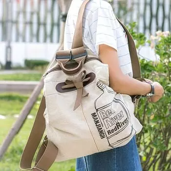 Винтажный холщовый рюкзак на шнурке, большой вместительный спортивный дорожный рюкзак, многофункциональный школьный рюкзак с героями мультфильмов