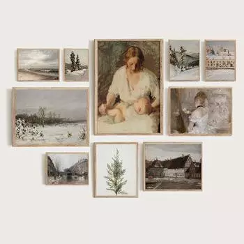 Винтажный холст для матери и ребенка, детский постер и принт, Парижский уличный портрет, женский приглушенный настенный художественный рисунок для ванной комнаты 21x30cm No Frame