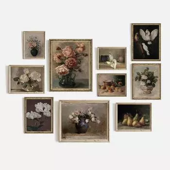 Винтажный холст с изображением птиц, постер и принты, ретро цветок, темно-академия, настенный художественный декор, деревенская кухня, скандинавская картина, искусство 21x30cm No Frame