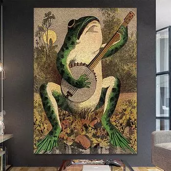 Винтажный холст с лягушкой, настенный художественный постер, лягушка, создающая музыку, забавная картина с животным, HD печать, украшение для гостиной, дома, живопись Куадрос 21x30cm No Framed