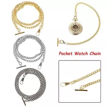 Винтажный хромированный жилет, жилет, карманные часы, цепочка с Т-образной планкой и застежкой-карабином золотой